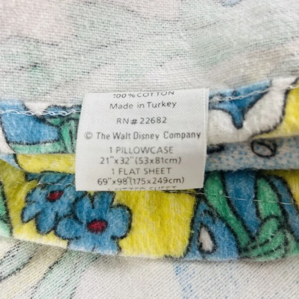 VTG Disney Little Mermaid Bed Sheet Twin Size Flannel Flat  90s Ariel USA Fabric